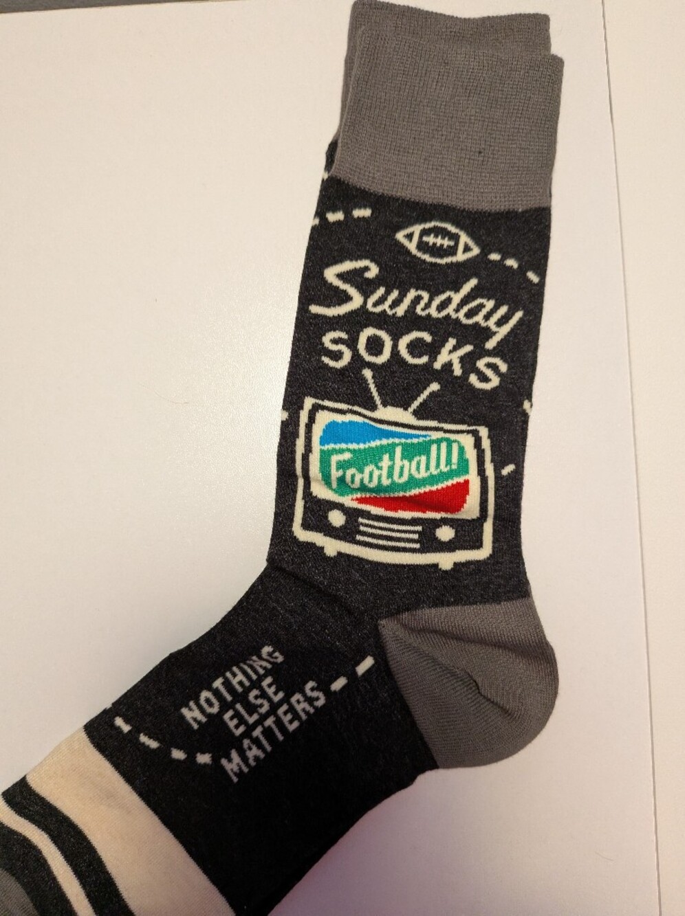 Socksmith Sunday Socks Football Nothing Else Matters Grey Crew Socks Novelty
